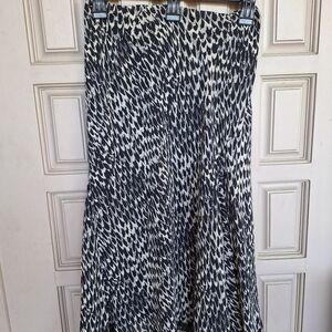 Chiffon Gore Skirt Neutral Feather Print Lace Hem SzLG Zipper Lined